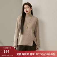 纤莉秀大码女装韩系时髦高领开叉下摆百搭保暖毛衣胖mm2024冬4714 燕麦色 2XL