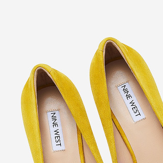 NINE WEST【明星同款】玖熙春秋尖头浅口绒面细跟高跟鞋通勤气质单鞋女 黄色 35