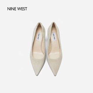 NINE WEST【明星同款】玖熙春秋尖头浅口绒面细跟高跟鞋通勤气质单鞋女 杏色-NF350038SK 35