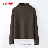 班尼路（Baleno）纯色莫代尔木耳边打底衫女春秋季2024年内搭上衣 深咖/纯色 M  深咖木耳边/纯色