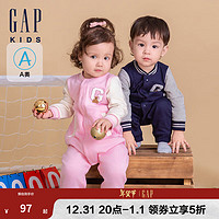 Gap 盖璞 婴儿2024初秋小熊logo撞色插肩袖连体衣儿童装爬服643422 粉色 73cm(6-9月) 亚洲尺码