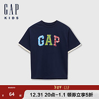 Gap 盖璞 男童2024初秋洋气印花短袖T恤儿童装宽松纯棉上衣642272 海军蓝 130cm(8-9岁) 亚洲尺码