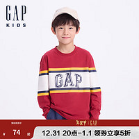 Gap 盖璞 男女童2024初秋字母印花撞色条纹长袖宽松T恤儿童装634883 红白拼接 130cm(8-9岁) 亚洲尺码