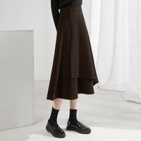 【纯色不规则通勤A字半截裙】秋冬新简约女士显瘦中长裙有大码