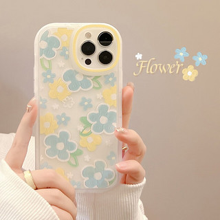 草莓花朵15适用iphone14pro max苹果11手机壳12女xr保护13套X 奶白 黄蓝碎花 14promax