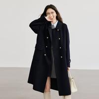 2024冬季女装学院风气质百搭落肩双排扣翻领中长款双面呢大衣