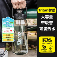 恩尔美(nRMEi)运动水杯壶大容量户外耐高温tritan男女士夏季吸管随行杯 黑色【升级tritan】 1500ml