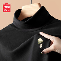 名创优品（MINISO）半高领打底衫女2024秋冬季双面绒内搭长袖上衣德绒长袖t恤衫 【加绒半高领】黑色(木棉羊胸标) M 160 (新一代升级工艺)