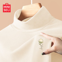 名创优品（MINISO）半高领打底衫女2024秋冬季双面绒内搭长袖上衣德绒长袖t恤衫 【加绒半高领】米色(木棉羊胸标) XL (体重130-150斤)