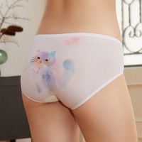 MYBODY内裤女猫咪印花性感防夹臀内搭无痕可爱中腰短裤三角裤