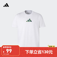 adidas 阿迪达斯 印花篮球运动上衣圆领短袖T恤男装夏季新款阿迪达斯官方 白 XL