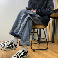 唐狮 男士牛仔裤直筒宽松直筒牛仔裤男拼接直筒牛仔长裤裤子男牛仔裤