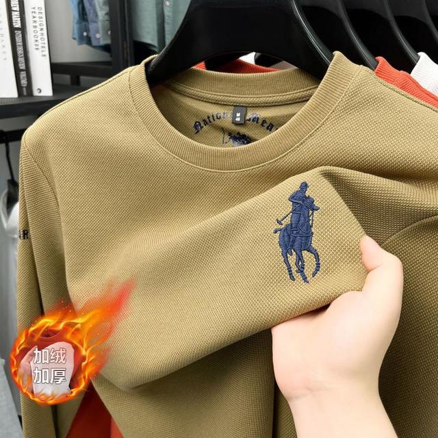 CREAZIONI 冬季男式卫衣加绒加厚保暖舒适圆领套头打底长袖T恤