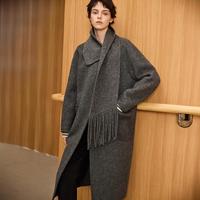 丽丽 LILY2024冬季轻奢高级感绵羊毛骆驼绒围巾领双面毛呢大衣外套女