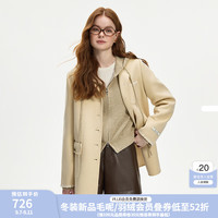 范思蓝恩撞色线设计圆领澳毛双面呢大衣女冬2024新款羊毛毛呢外套