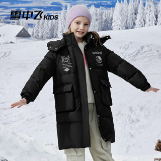 SNOWFLYING雪中飞kids童装儿童羽绒服2024男童印花女童中大童羽绒服加厚 黑色