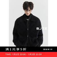 伯爵卓尔 Earl Joel仿貂绒拉链开衫毛衣外套男休闲加厚针织衫2024秋冬新款 Y441733 漆黑