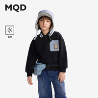 马骑顿（MQD）MQD童装儿童加绒卫衣2024秋冬季polo领儿童上衣 黑色 140cm