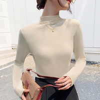 六月玫瑰打底衫女2024年秋冬简约气质丝滑薄款半高领打底衫 杏色