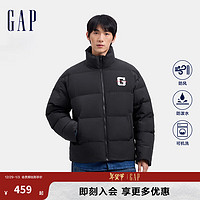 Gap男女装2024秋冬防风防泼水刺绣logo立领677674羽绒服外套 黑色 XL (180/100A) 亚洲尺码