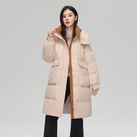 雪中飞 SNOWFLYING女式立领可脱卸帽长款保暖羽绒服2024撞色时尚百搭出众女