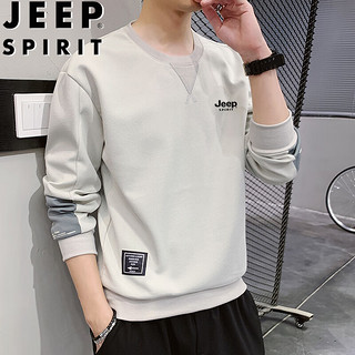 JEEP SPIRIT 吉普卫衣男春秋季长袖T恤中青年休闲圆领套头男装 灰色 L  L-（110斤-125斤）