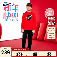 NIKE耐克童装男女童纯棉毛圈卫衣裤子套装2025新年红色新年拜年服套装 学院红【纯棉毛圈】 160/80(XL)
