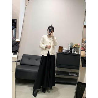 FOURDATRY双面羊绒大衣女韩版短款圆领小个子毛呢纯色羊毛小香风外套 乳白色 S