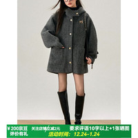 FOURDATRY羊毛大衣秋冬新款女冬季感羊毛外套贵气呢子大衣 深灰色 M
