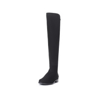 (特价清货)Stuart Weitzman女士皮革织物高筒长靴5050 BLK SRG SUE STR GABRDNE 黑色 38.5