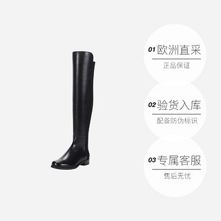 （特价清货）Stuart Weitzman女士皮革织物高筒长靴5050 BLK NSG NAP STR GABRDNE 黑色 38