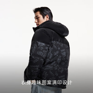 杰克·琼斯（JACK&JONES）冬季时尚潮百搭拼接印花短款宽松连帽羽绒服外套男装224412031 E43