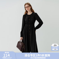 范思蓝恩 23FS13353正式场合长袖连衣裙女气质通勤衬衫裙 黑色 XS