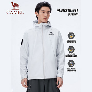 骆驼（CAMEL）户外一体连帽软壳衣女宽松上衣防泼拒水加绒外套男 A14CZ01786 幻影黑，男 XXL