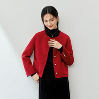 尚都比拉冬季百搭圆领小个子短款毛呢外套女羊毛双面呢 红色 M