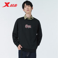 特步（XTEP）卫衣男秋季运动长袖上衣宽松休闲同款女子圆领套头衫 正黑色 M