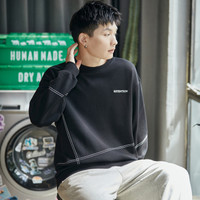 唐狮春秋冬季车明线圆领卫衣男士加绒宽松套头外套上衣潮