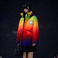 雪中飞 SNOWFLYING时尚潮流女式渐变晕染防水抗寒保暖高品质鸭绒中长款羽绒服