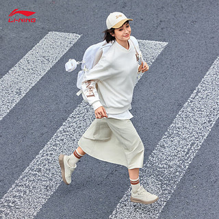 李宁（LI-NING）云霄丨板鞋女鞋24秋季减震回弹经典百搭厚底增高闲鞋 米白色-2 39.5