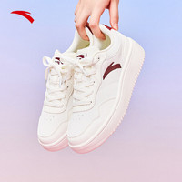 安踏板鞋女鞋夏季小白鞋厚底耐磨轻质舒适百搭舒适休闲鞋运动鞋 象牙白/绛红色-6 5.5(女36)