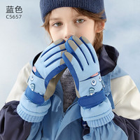 多妙屋儿童手套冬滑雪防水保暖加绒大童多妙屋女童女孩五指户外玩雪 C5657蓝色 适合10岁以上