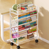 密林可移动桌边收纳小书架教室课桌旁书本带轮置物架书架 三层黑 三层黑色【带滚轮】