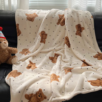 雅鹿ins风牛奶绒毛毯午睡办公室披肩单人宿舍珊瑚绒小毯子盖腿毯 黄油小熊 150x200cm【沙发毯 床上用毯】