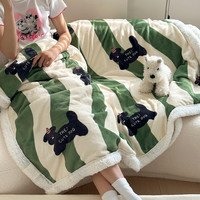 雅鹿ins风牛奶绒毛毯午睡办公室披肩单人宿舍珊瑚绒小毯子盖腿毯 【双层加厚】巴洛克小狗绿 200x230cm【沙发毯 床上用毯】
