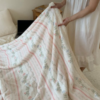 雅鹿ins风牛奶绒毛毯午睡办公室披肩单人宿舍珊瑚绒小毯子盖腿毯 【双层加厚】法式花园粉 200x230cm【沙发毯 床上用毯】