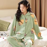 【俏皮印花】睡衣女春秋法兰绒长袖可外穿开衫甜美女士家居服套装