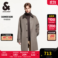 杰克·琼斯（JACK&JONES）男装衣服秋冬PU翻领时髦潮流双面羊绒宽松中长款毛呢大衣外套男士 E12驼色 175/96A/M