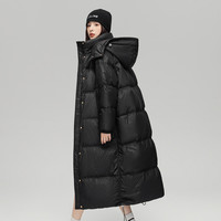 雪中飞 SNOWFLYING冬韩版潮流脱卸帽女士长款被子服收腰廓形羽绒服外套