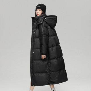 雪中飞 SNOWFLYING冬韩版潮流脱卸帽女士长款被子服收腰廓形羽绒服外套