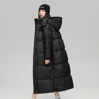 雪中飞 SNOWFLYING冬韩版潮流脱卸帽女士长款被子服收腰廓形羽绒服外套